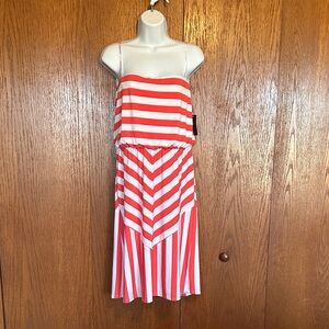 Bisou Bisou Coral and White Striped Strapless Dress